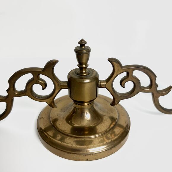 Antique 1880s Victorian Brass Double Arm Candelabra Ornate Scroll Candle Holder - Picture 2 of 11